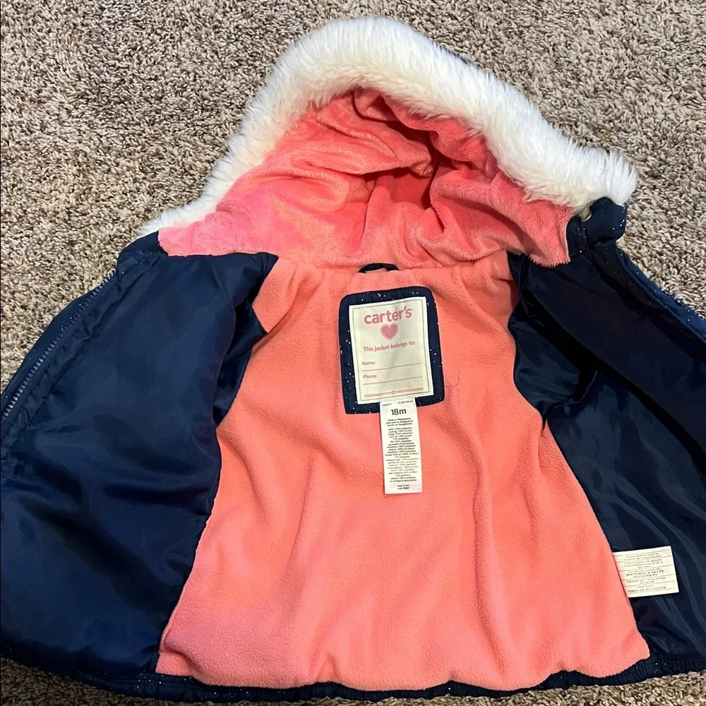 Carter's Pink Fleece Jacket with Navy Trim